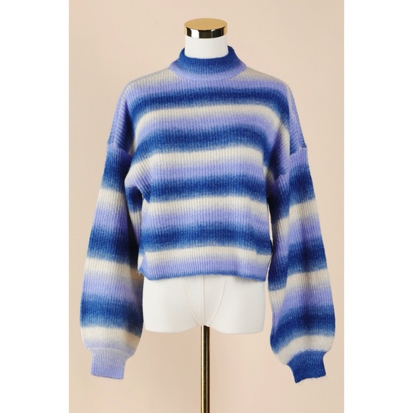 Sz M Vero Moda Elektra Stripe Sweater Sodalite Blue Detail Jacaranda NWT - Picture 1 of 4